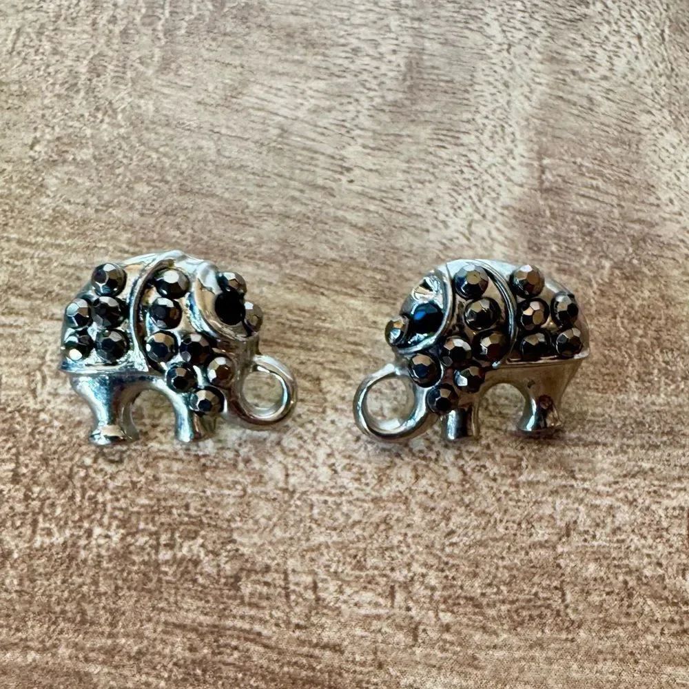 Elephant Post Back Rhinestone Earrings Silver Toned Bling Stud